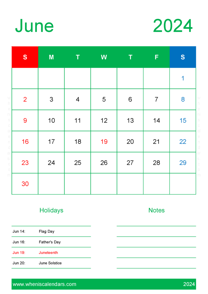 Download Printable monthly Calendar Jun 2024 A4 Vertical 64149