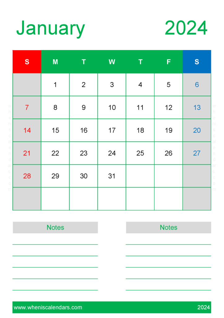 Download January 2024 Printable Calendars A4 Vertical J4230