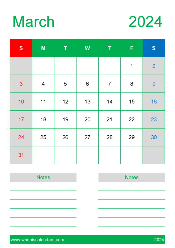 Download March 2024 Printable Calendars A4 Vertical 34230