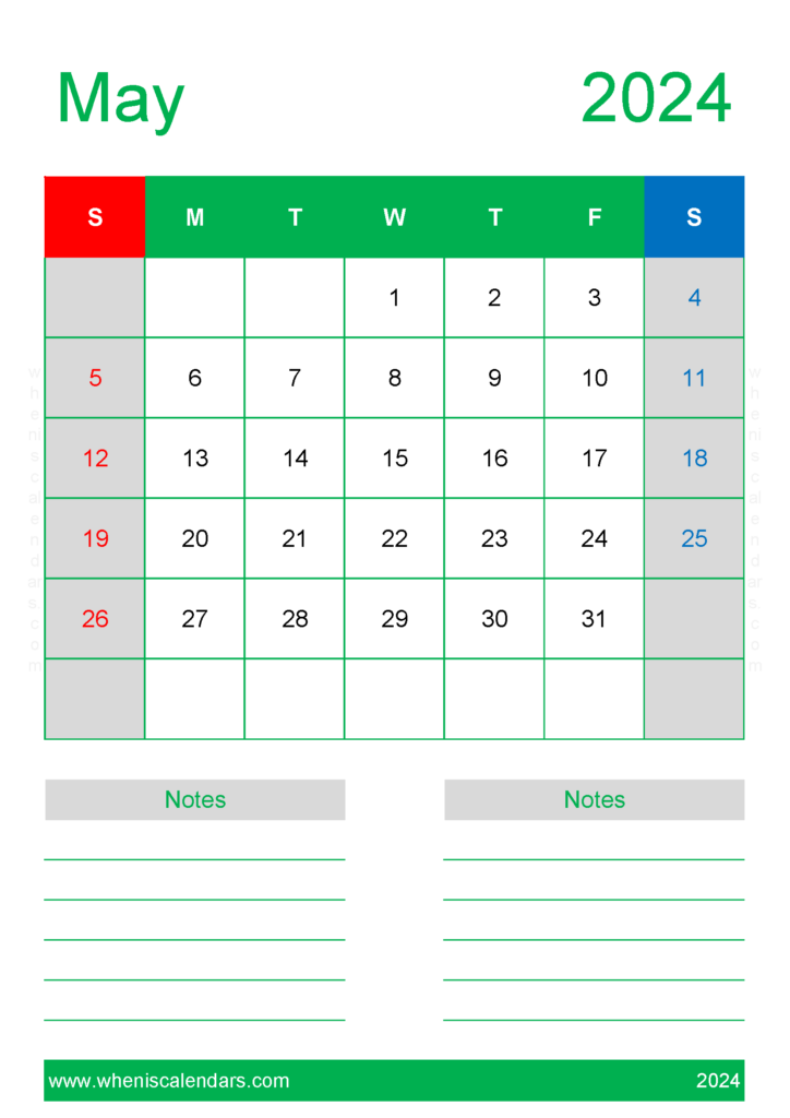 Download May 2024 Printable Calendars A4 Vertical 54230