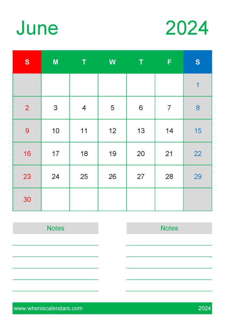 Download June 2024 Printable Calendars A4 Vertical 64230