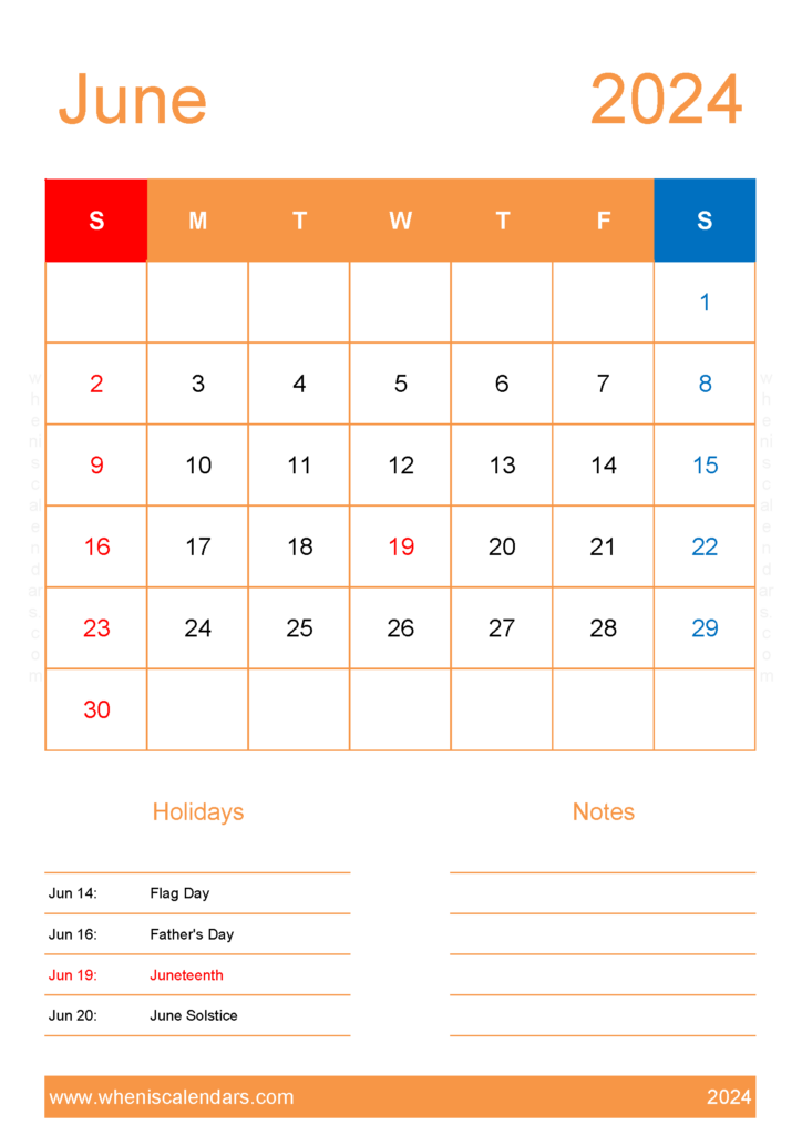 Download 2024 June Calendar Printable Free A4 Vertical 64153