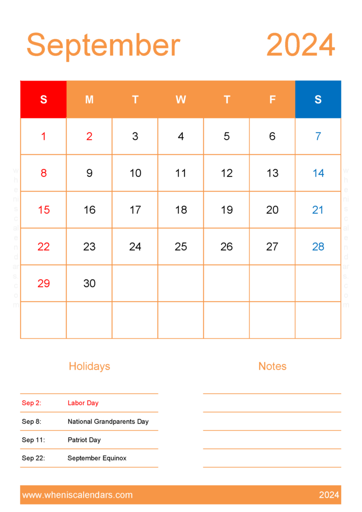 Download 2024 September Calendar Printable Free A4 Vertical 94153