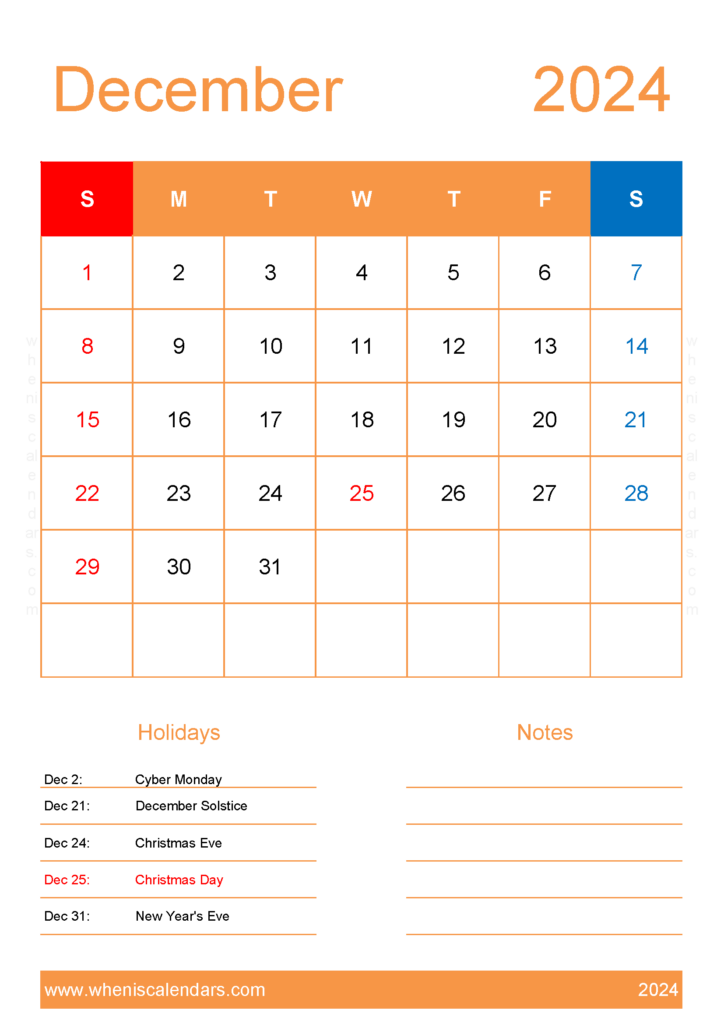 Download 2024 December Calendar Printable Free A4 Vertical 124153