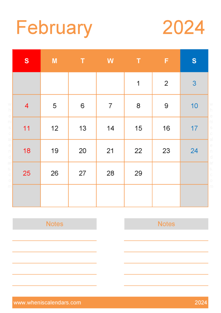 Download Free Printable Blank February 2024 Calendar A4 Vertical 24234