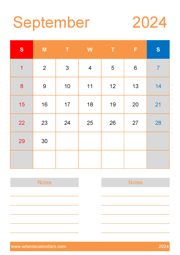 Download Free Printable Blank September 2024 Calendar A4 Vertical 94234