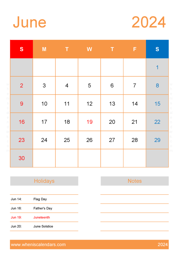 Download Calendar June 2024 Template A4 Vertical 64154