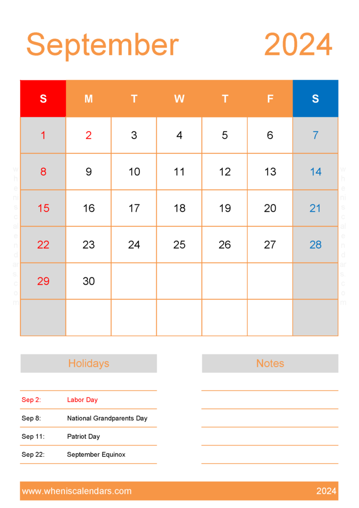 Download Calendar September 2024 Template A4 Vertical 94154