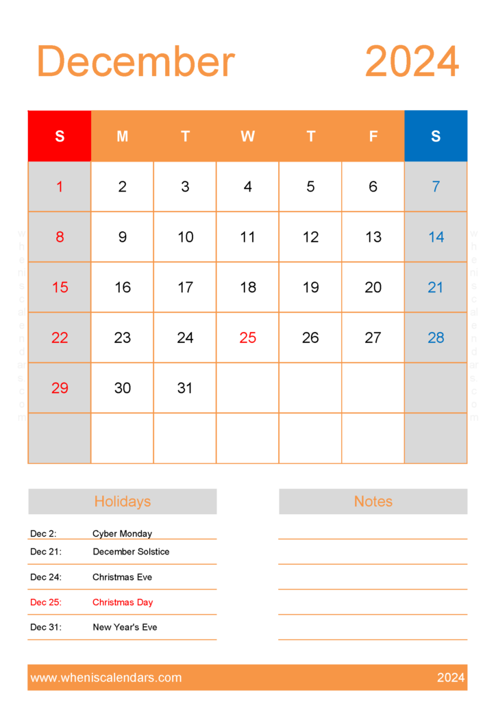 Download Calendar December 2024 Template A4 Vertical 124154