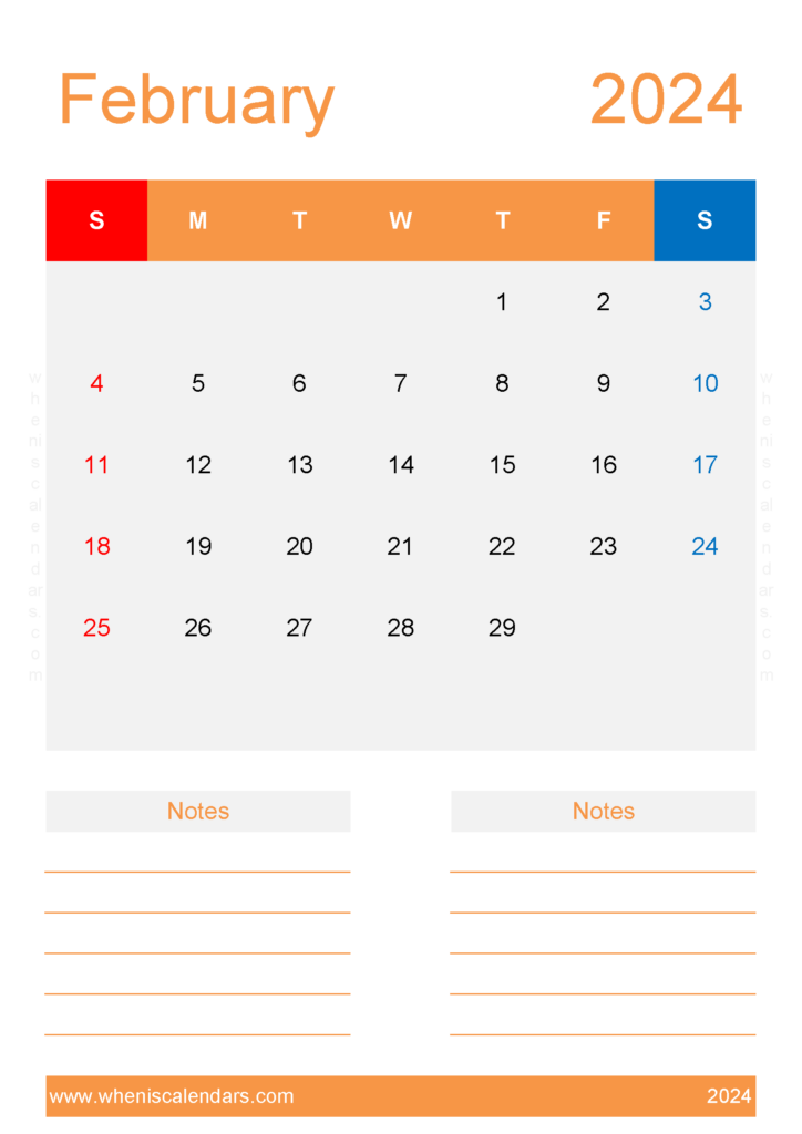 Download Free Blank Calendar Template February 2024 A4 Vertical 24236