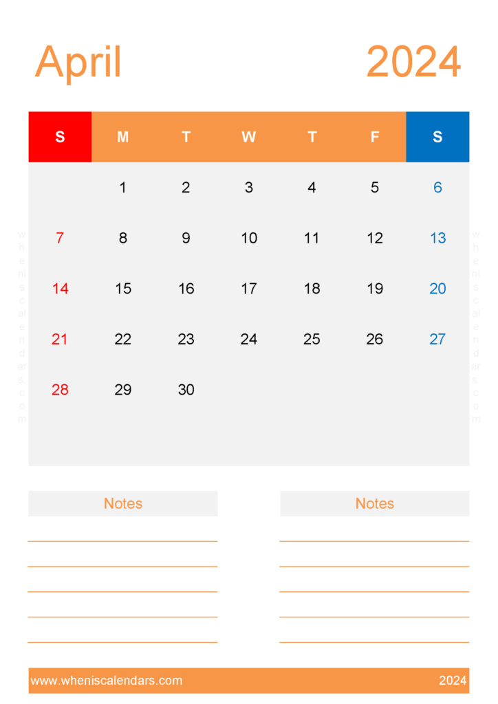 Download Free Blank Calendar Template April 2024 A4 Vertical 44236