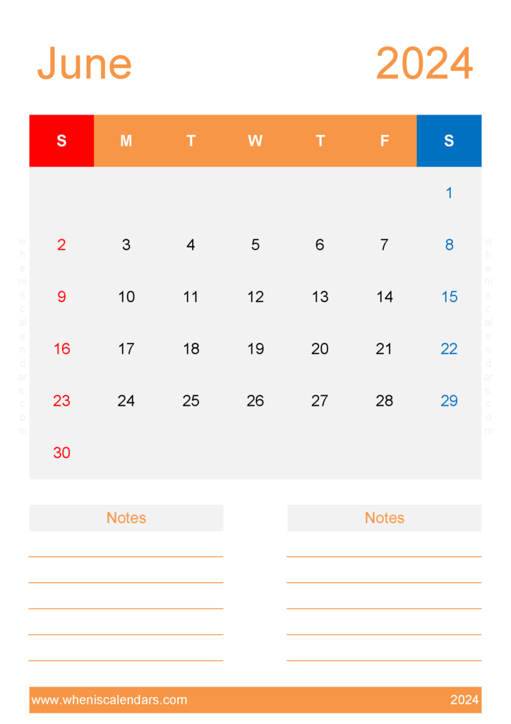 Download Free Blank Calendar Template June 2024 A4 Vertical 64236