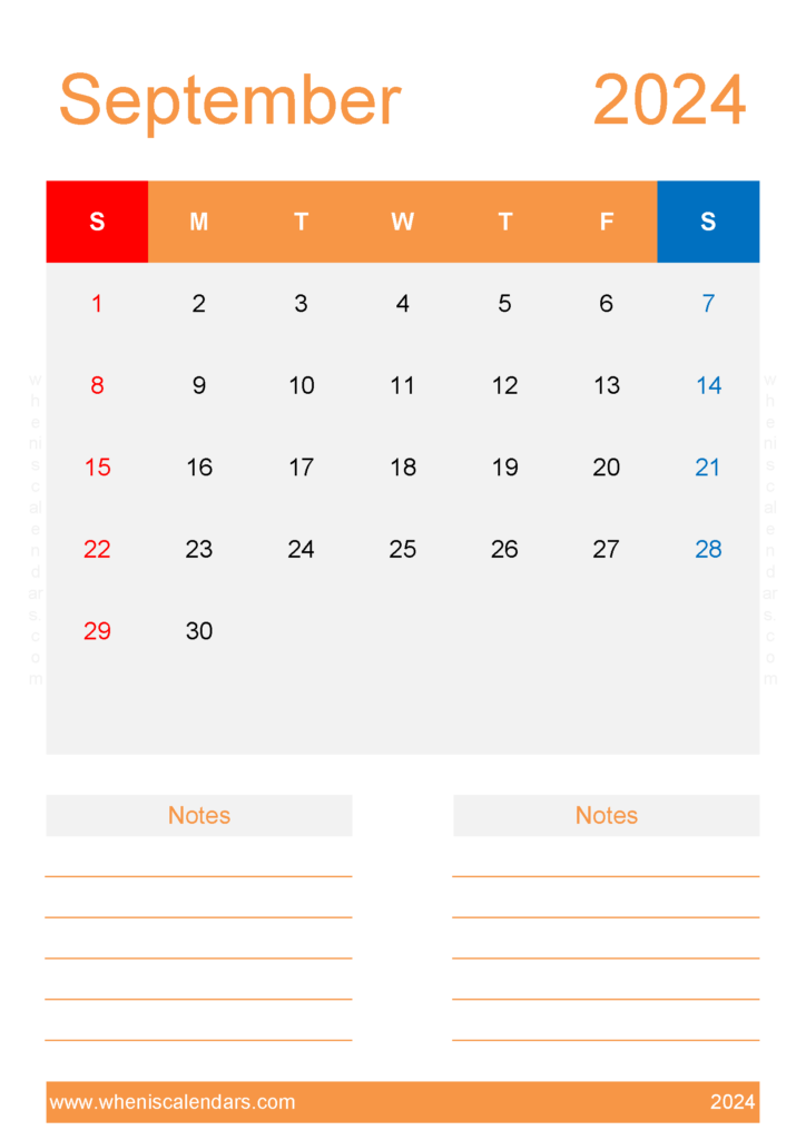 Download Free Blank Calendar Template September 2024 A4 Vertical 94236