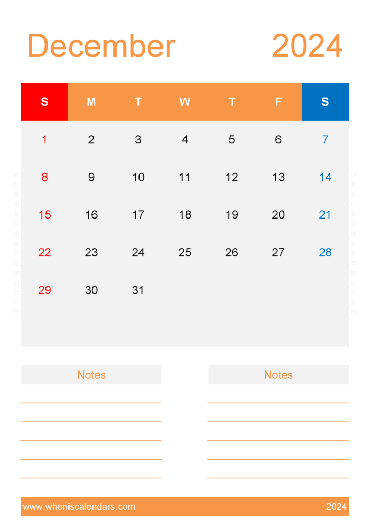 Download Free Blank Calendar Template December 2024 A4 Vertical 124236