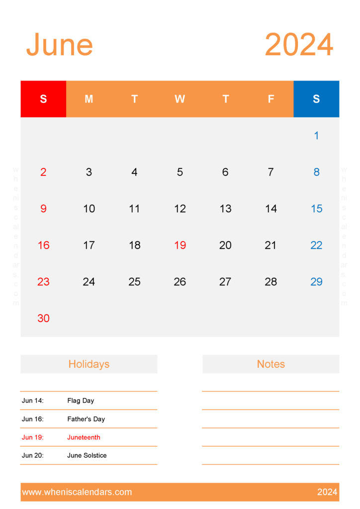 Download June 2024 Blank Calendar Printable A4 Vertical 64156
