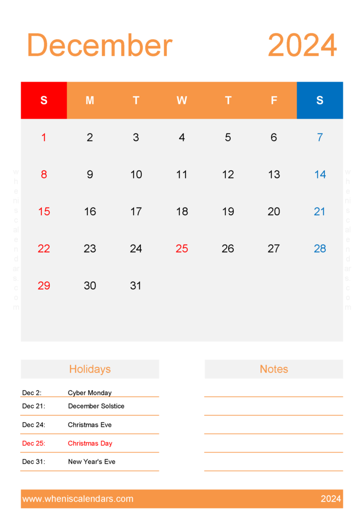 Download December 2024 Blank Calendar Printable A4 Vertical 124156