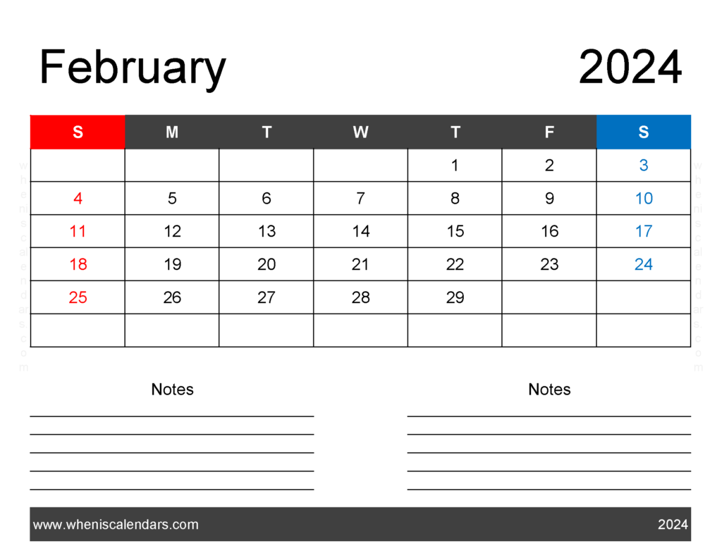 Download world Holidays in February 2024 Letter Horizontal 24241