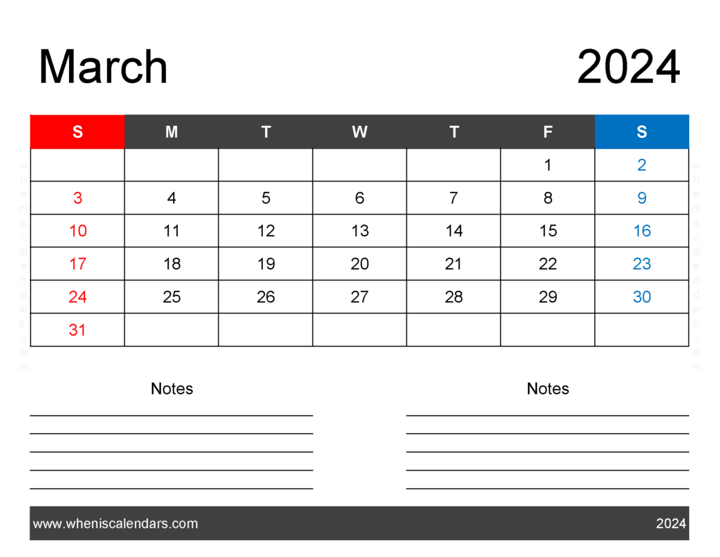 Download world Holidays in March 2024 Letter Horizontal 34241