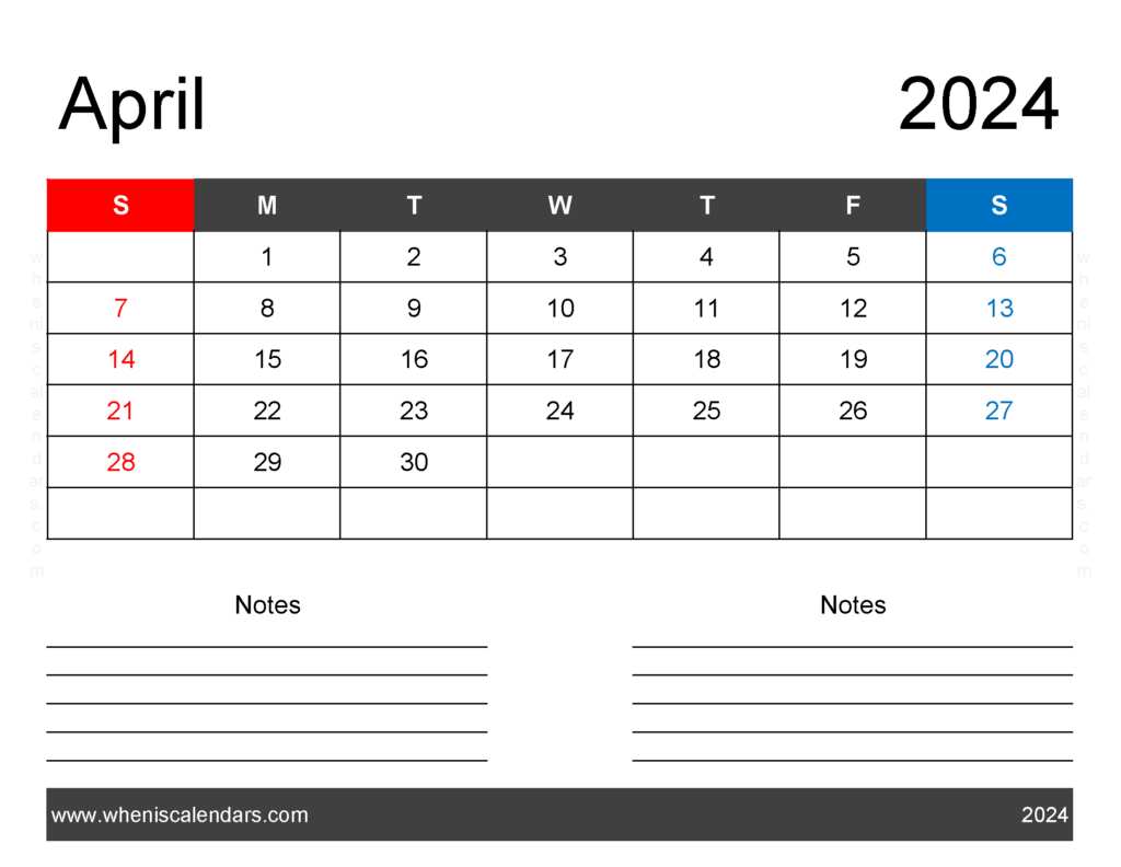 Download world Holidays in April 2024 Letter Horizontal 44241