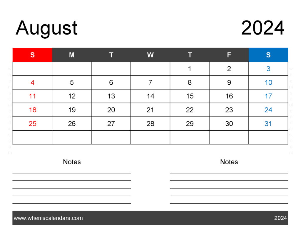 Download world Holidays in August 2024 Letter Horizontal 84241