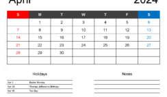 April 2024 Blank Calendar PDF A4161