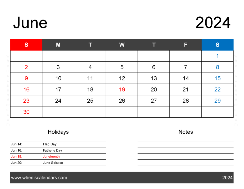 Download June 2024 Blank Calendar pdf Letter Horizontal 64161