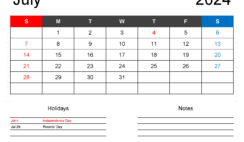 July 2024 Blank Calendar PDF J7161