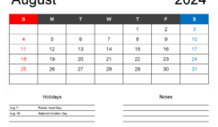 August 2024 Blank Calendar PDF A8161