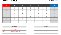 Download Blank Printable Calendar January 2024 Letter Horizontal J4162