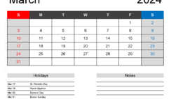 Blank Printable Calendar March 2024 M3162