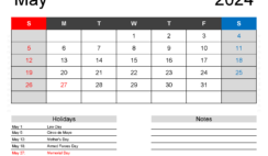 Blank Printable Calendar May 2024 M5162
