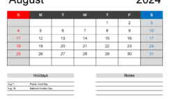 Blank Printable Calendar August 2024 A8162