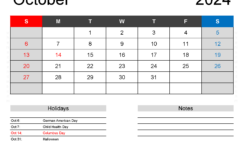 Blank Printable Calendar October 2024 O1162