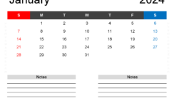 Download Printable monthly Calendar for January 2024 Letter Horizontal J4243