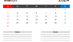 Printable Monthly Calendar for March 2024 M3243