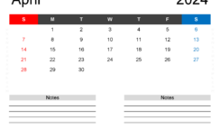 Printable Monthly Calendar for April 2024 A4243