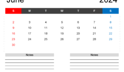 Printable Monthly Calendar for June 2024 J6243