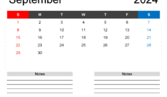 Printable Monthly Calendar for September 2024 S9243