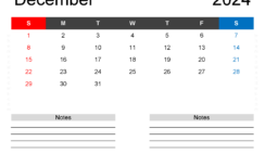Printable Monthly Calendar for December 2024 D1243
