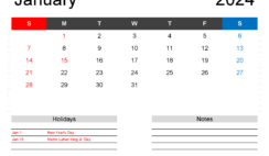 Download January Calendar 2024 editable Letter Horizontal J4163