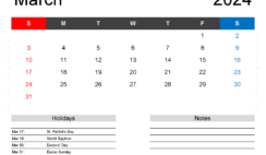 March Calendar 2024 Editable M3163