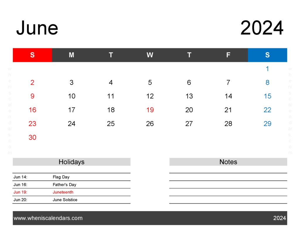 Download June Calendar 2024 editable Letter Horizontal 64163