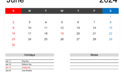 June Calendar 2024 Editable J6163