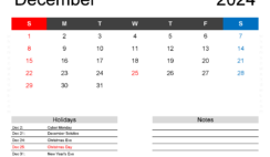 December Calendar 2024 Editable D1163