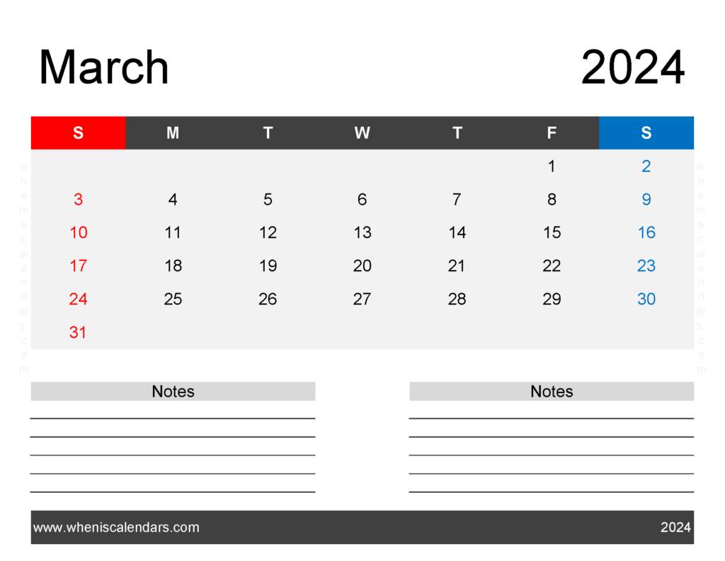 Download March 2024 Printable Free Calendar Letter Horizontal 34244