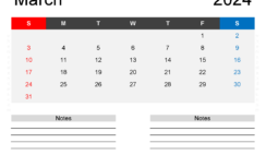 March 2024 Printable Free Calendar M3244
