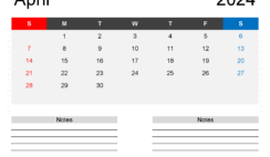 April 2024 Printable Free Calendar A4244