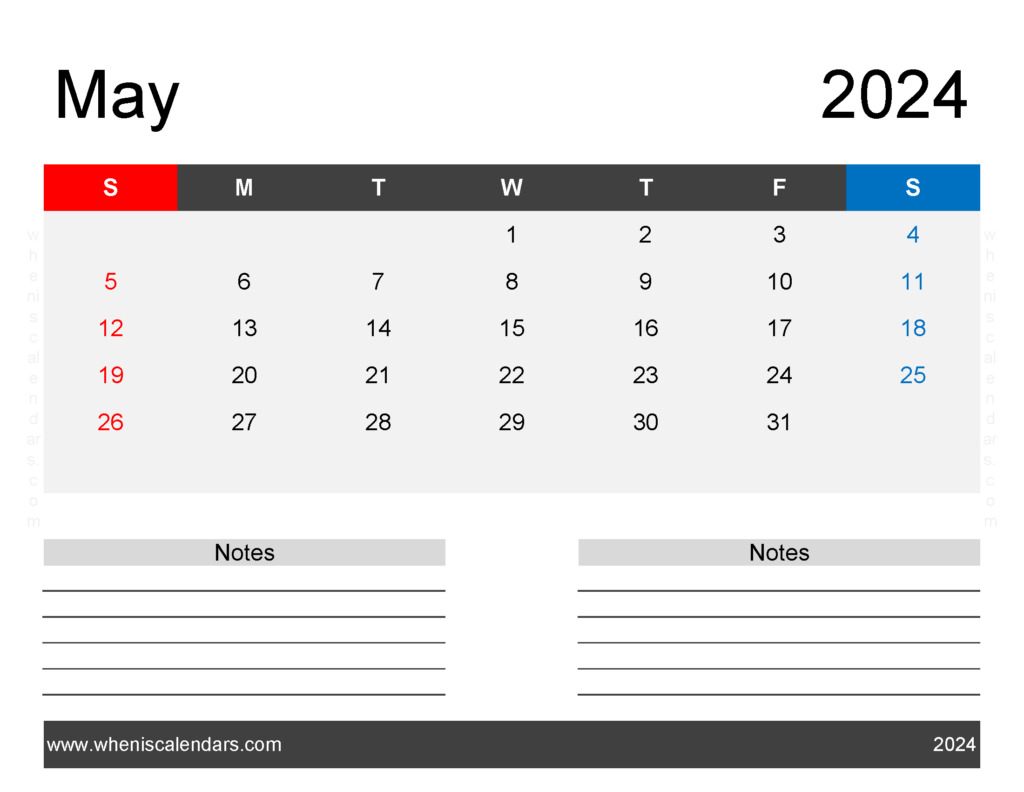 Download May 2024 Printable Free Calendar Letter Horizontal 54244