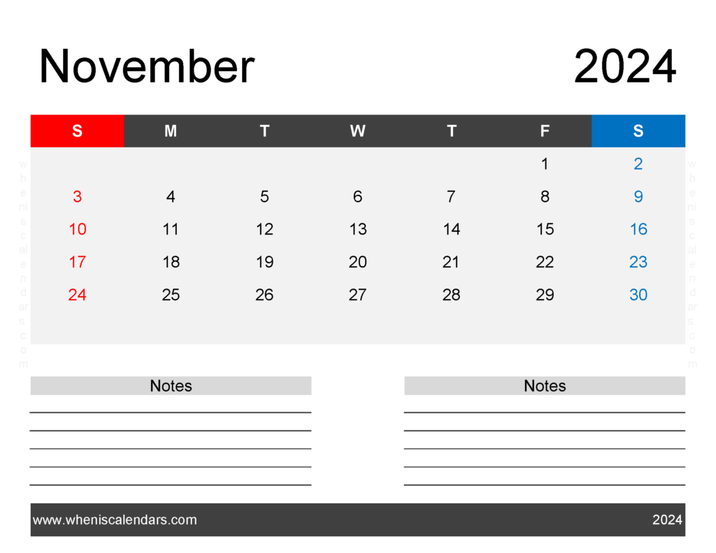 Download November 2024 Printable Free Calendar Letter Horizontal 114244