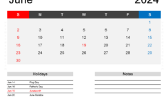 Monthly Calendar Printable June 2024 J6164